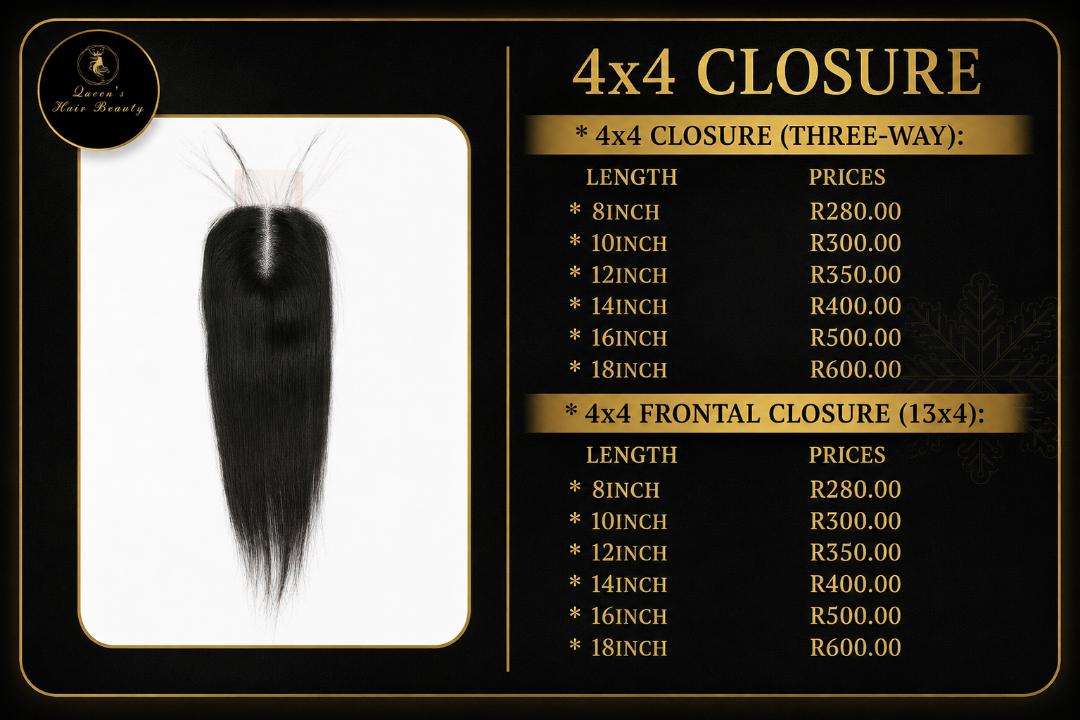 4x4 three-way closure and 13x4 frontal closure price list